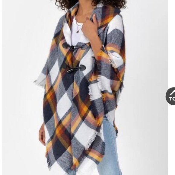 Nwot Francesca’s Women’s Sienna Plaid Multicolor Poncho Sweater - Picture 7 of 10